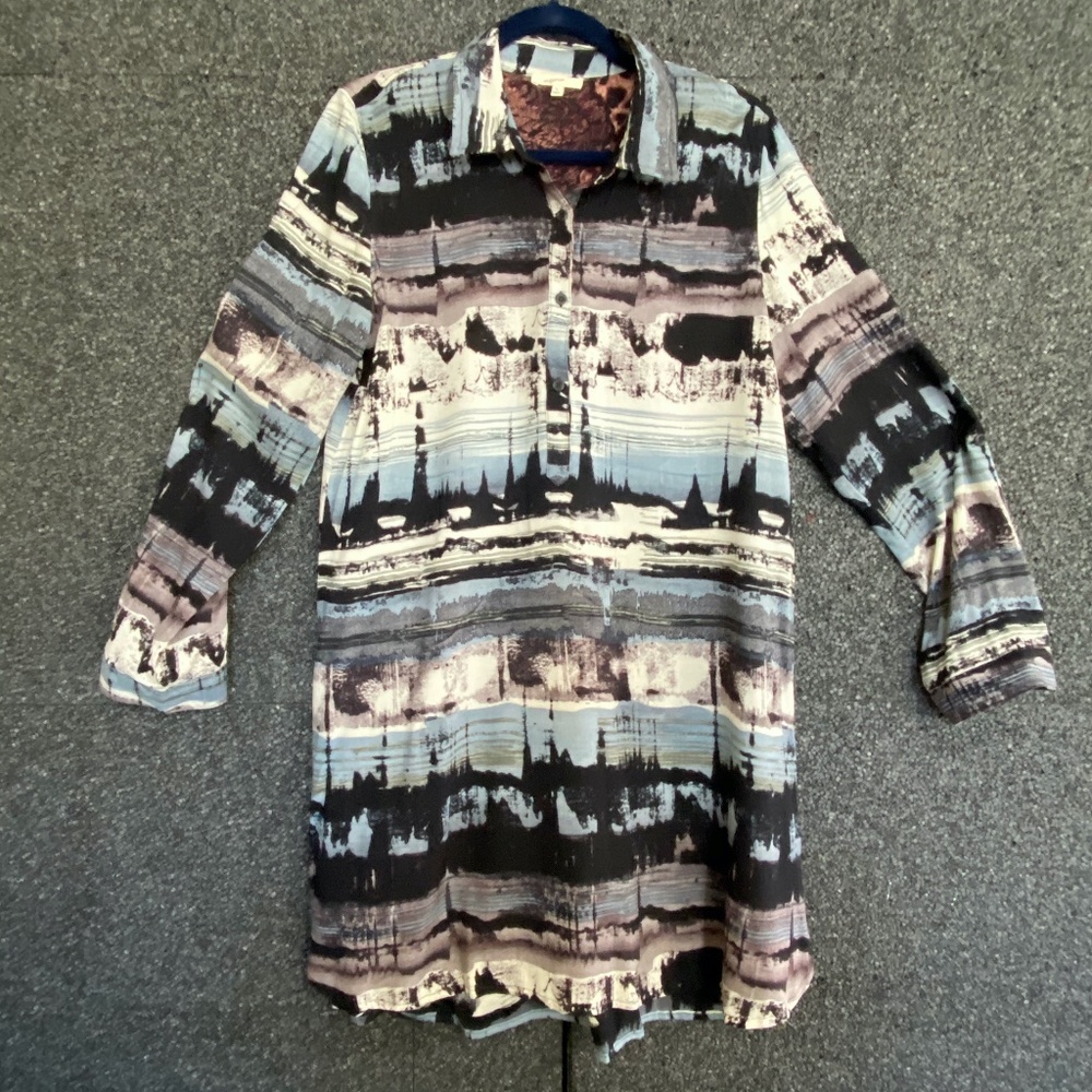 Mystree Abstract Print Tunic Dress, Long Sleeves L